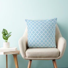 Modern Sky Blue Moroccan Quatrefoil Pattern Kussen
