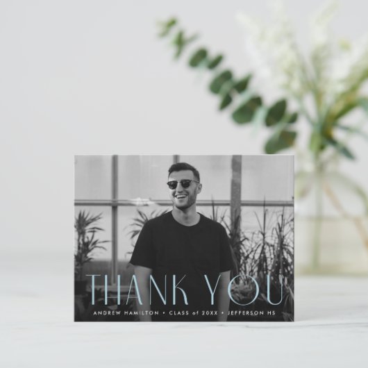 Modern Sky Blue Photo Afstuderen Hartelijk dank Briefkaart (Staand voorkant)