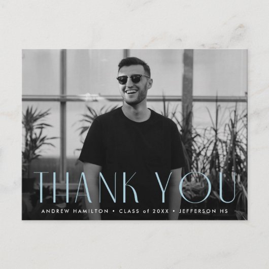 Modern Sky Blue Photo Afstuderen Hartelijk dank Briefkaart (Voorkant)