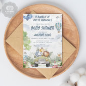 Modern Sky Blue Witte Teddybeer Bloemen Ontwerp Kaart