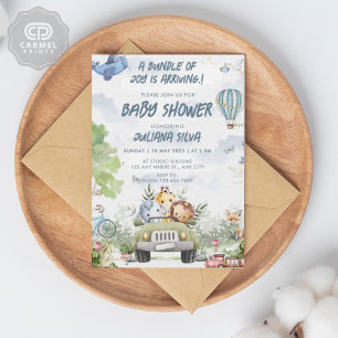 Modern Sky Blue Witte Teddybeer Bloemen Ontwerp Kaart