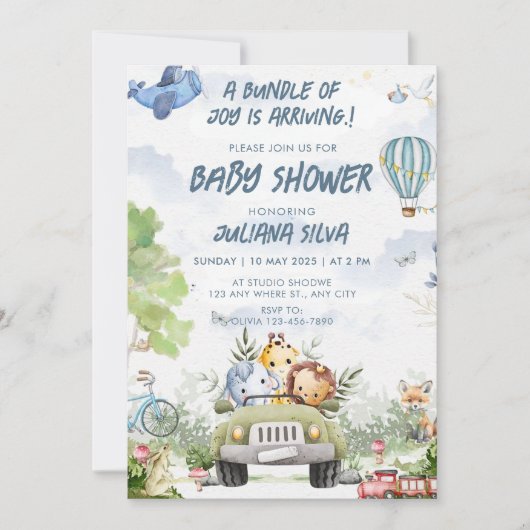 Modern Sky Blue Witte Teddybeer Bloemen Ontwerp Kaart (Voorkant)