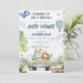 Modern Sky Blue Witte Teddybeer Bloemen Ontwerp Kaart (Staand voorkant)