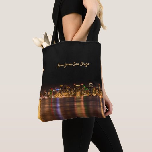 Modern Skyline City Black & Gold Souvenir San Dieg Tote Bag (Dichtbij)