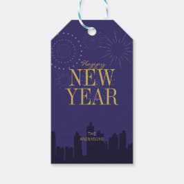 Modern Skyline Happy New Year's Gift Label Cadeaulabel