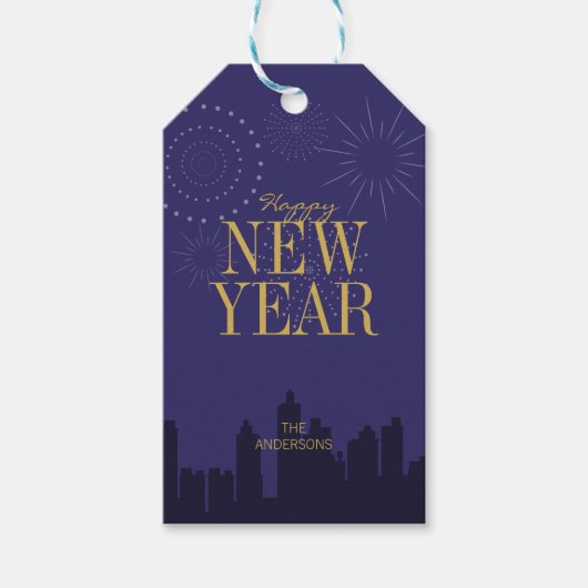 Modern Skyline Happy New Year's Gift Label Cadeaulabel (Voorkant)