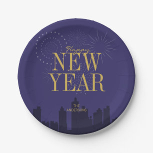 Modern Skyline Happy New Year's Paper Borden Papieren Bordje