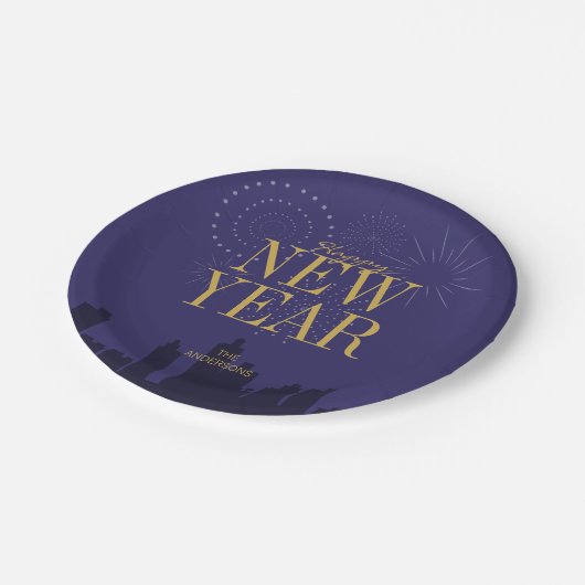 Modern Skyline Happy New Year's Paper Borden Papieren Bordje (Gekanteld)