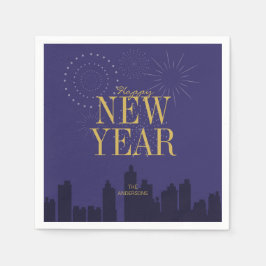 Modern Skyline Happy New Year's Paper Napkins Servet