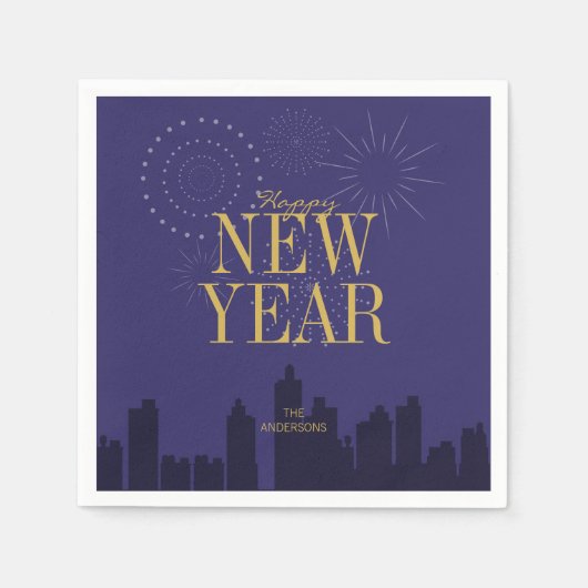 Modern Skyline Happy New Year's Paper Napkins Servet (Voorkant)