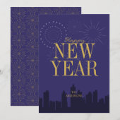 Modern Skyline Happy Nieuwjaar Kaart (Voorkant / Achterkant)