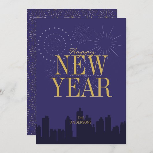 Modern Skyline Happy Nieuwjaar Kaart (Voorkant / Achterkant)