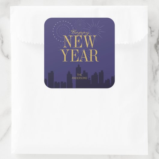 Modern Skyline Happy Nieuwjaar Sticker (Tas)