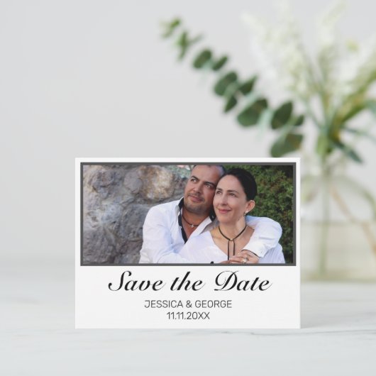Modern Sla de datum bruiloft uitnodiging foto (Staand voorkant)