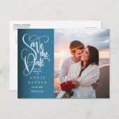 Modern Sla de datum Elegant White Script Photo Aankondigingskaart (Voorkant / Achterkant)