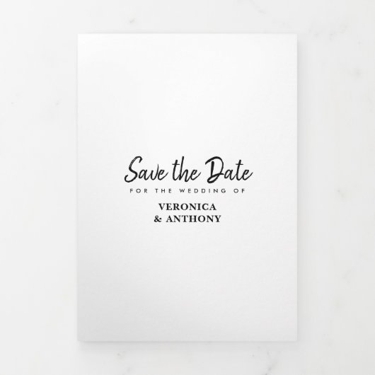 Modern Sla de datum foto bruiloft Drieluik Aankondiging (Cover)