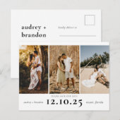 Modern Sla de datum op 3 Fotocollage Aankondigingskaart (Voorkant / Achterkant)