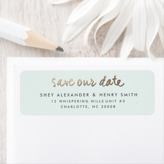 Modern sla het adres van de datumterugkeer op etiket (Insitu)