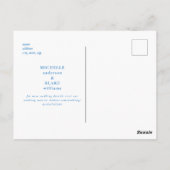 Modern Slank Blauwgroen Bruiloft Save the Date Briefkaart (Achterkant)