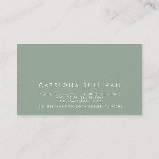 Modern Slank Elegant Sage Groen Visitekaartje (Achterkant)
