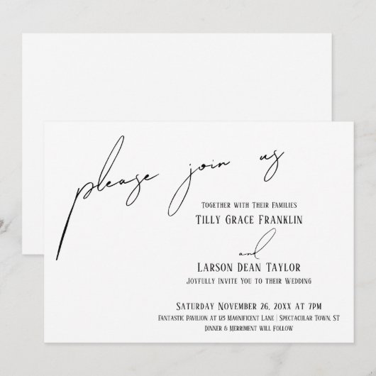 Modern slank handschrift eenvoudig, doe mee kaart (Voorkant / Achterkant)