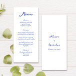 Modern Slank Helder Blauw Handschrift Lettertype B Menu<br><div class="desc">Dit prachtige huwelijksmenu heeft een grillig en speels handgeschreven script lettertype in prachtige tinten van helder blauw. De perfecte aanvulling op elke leuke en levendige bruiloft viering,  dit menu kan worden aangepast aan uw persoonlijke voorkeuren.</div>