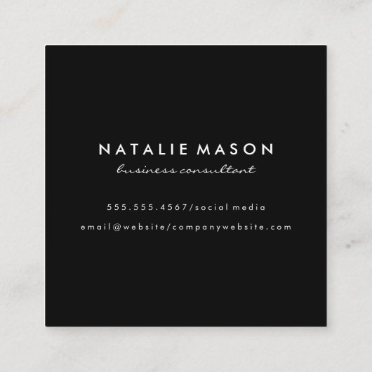 Modern Slank Lux Monogram op zwart Vierkante Visitekaartje (Achterkant)