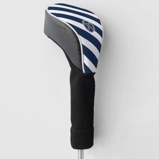 Modern Slank Nautical Navy Blauw en Wit Gestreept Golfheadcover (Schuin)