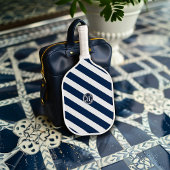 Modern Slank Nautical Navy Blauw en Wit Gestreept Pickleball Paddle