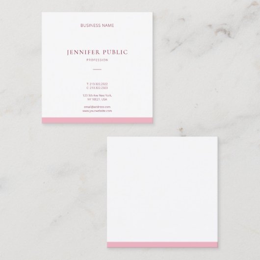 Modern Slank Ontwerp Roze Wit Vlak Verfijnd Vierkante Visitekaartje (Voorkant / Achterkant)