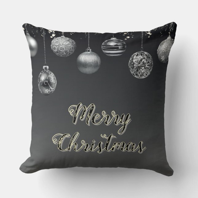 Modern Slank Zwart en Zilver 20" x 20" Groot Kussen (Voorkant)