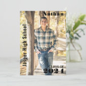 Modern Slank Zwart Goud Afstuderen Fotonaam Kaart (Staand voorkant)