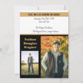 Modern Slank Zwart Goud Afstuderen Fotonaam Kaart (Achterkant)