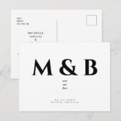 Modern Slank Zwart Monogram Bruiloft Save the Date Briefkaart (Voorkant / Achterkant)