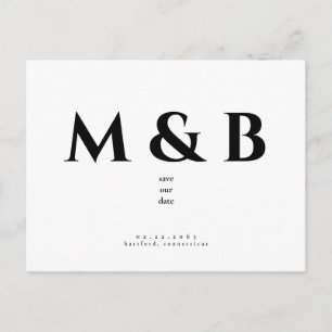 Modern Slank Zwart Monogram Bruiloft Save the Date Briefkaart