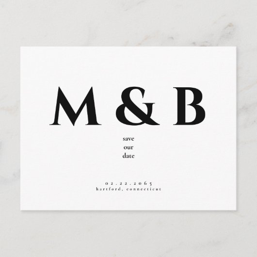 Modern Slank Zwart Monogram Bruiloft Save the Date Briefkaart (Voorkant)