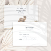 Modern Slate Blue Custom Foto Bruiloft RSVP Kaart