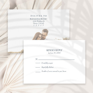 Modern Slate Blue Custom Foto Bruiloft RSVP Kaart