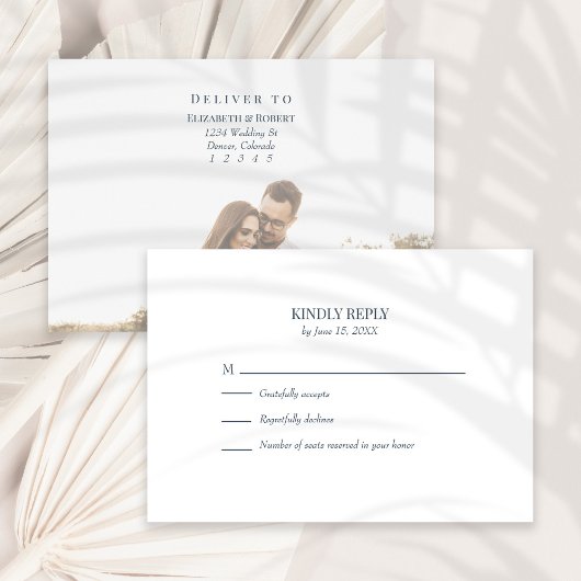 Modern Slate Blue Custom Foto Bruiloft RSVP Kaart