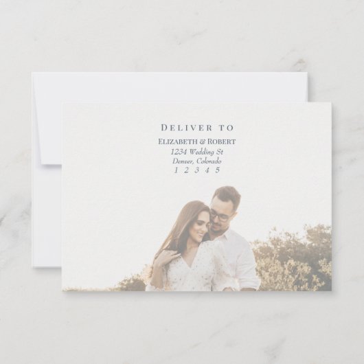 Modern Slate Blue Custom Foto Bruiloft RSVP Kaart (Achterkant)