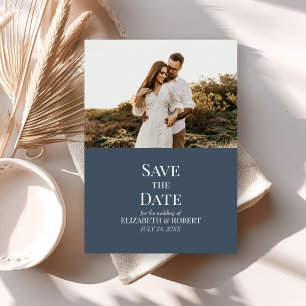 Modern Slate Blue Custom Photo Save the Date Kaart
