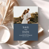 Modern Slate Blue Custom Photo Save the Date Kaart