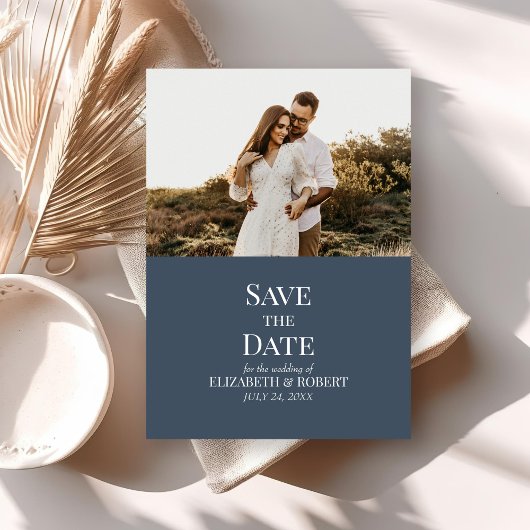 Modern Slate Blue Custom Photo Save the Date Kaart