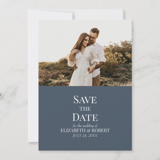 Modern Slate Blue Custom Photo Save the Date Kaart (Voorkant)