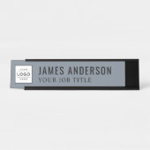 Modern Slate Blue Grey Personalized Business Logo Bureau Naambordje (Voorkant)