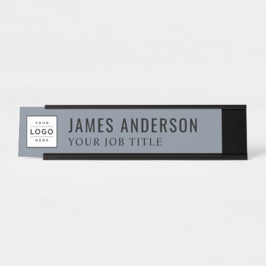 Modern Slate Blue Grey Personalized Business Logo Bureau Naambordje (Voorkant)
