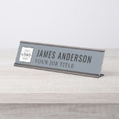 Modern Slate Blue Grey Personalized Business Logo Bureau Naambordje (Voorkant)