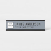 Modern Slate Blue Grey Personalized Business Logo Bureau Naambordje (Voorkant)
