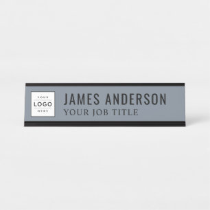 Modern Slate Blue Grey Personalized Business Logo Bureau Naambordje