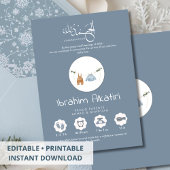 Modern Slate Blue Islamic Baby Boy Birth Aankondiging